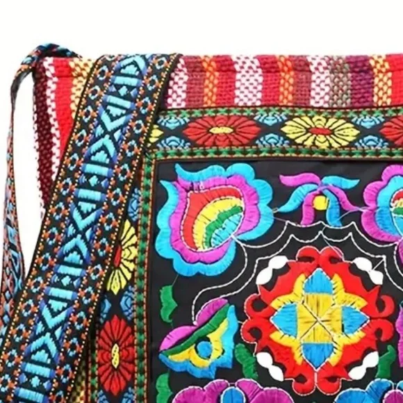 Sparrow Rain Ethnic Bohemian Embroidered Tote Bag Handmade Art 2 Wear Crossbody - Picture 2 of 6